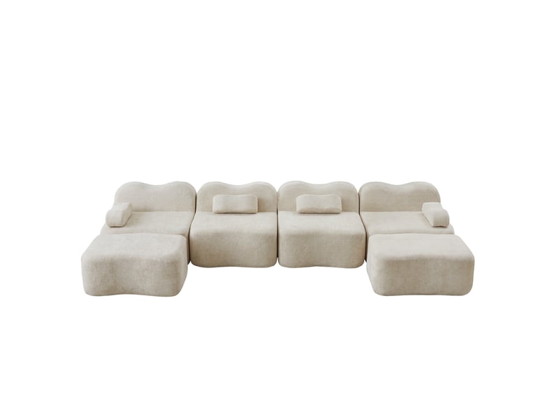 Canapé panoramique en u modulaire avec poufs, assise ergonomique et velours beige - Conforama A