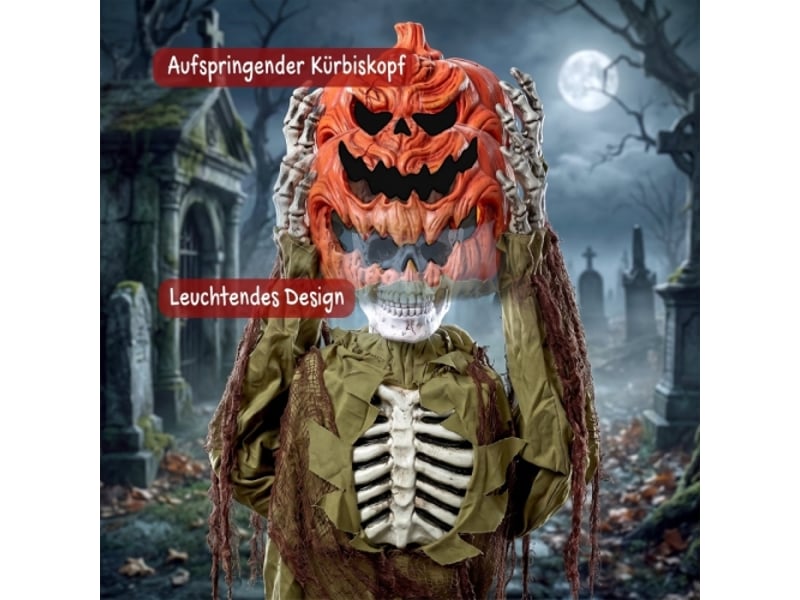 Squelette de citrouille animé 173 cm – déco halloween effrayante avec lumière, son et détection tactile - Conforama D