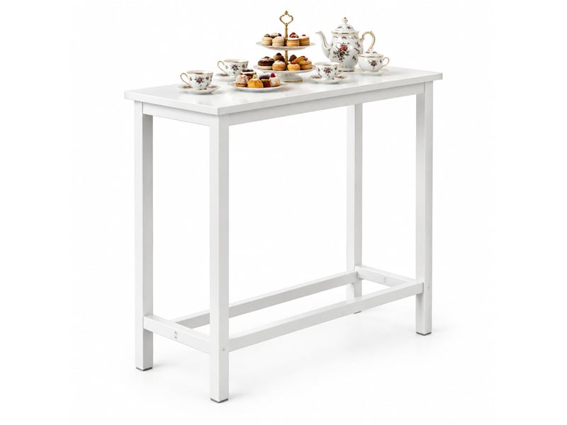  Table haute de bar 140 x 40 x 100 cm blanche en mdf et métal, pieds réglables pour repas et espace de travail  - Conforama A