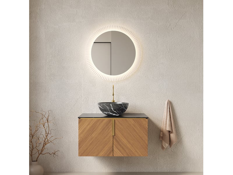  Meuble vasque mural 76x50 cm 2 portes noir chêne brun  - Conforama C