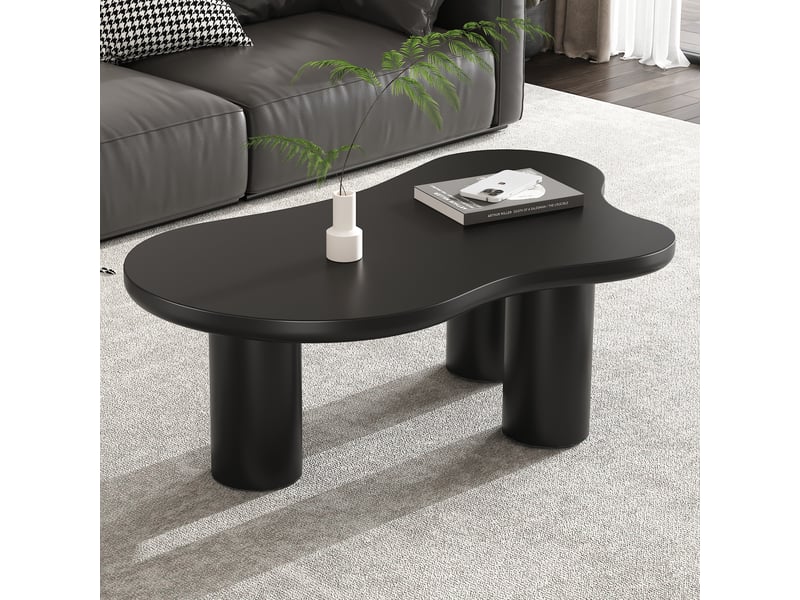  Table basse forme nuage noire 107 cm, plateau en mdf laqué et pieds cylindriques en pvc, design moderne  - Conforama D