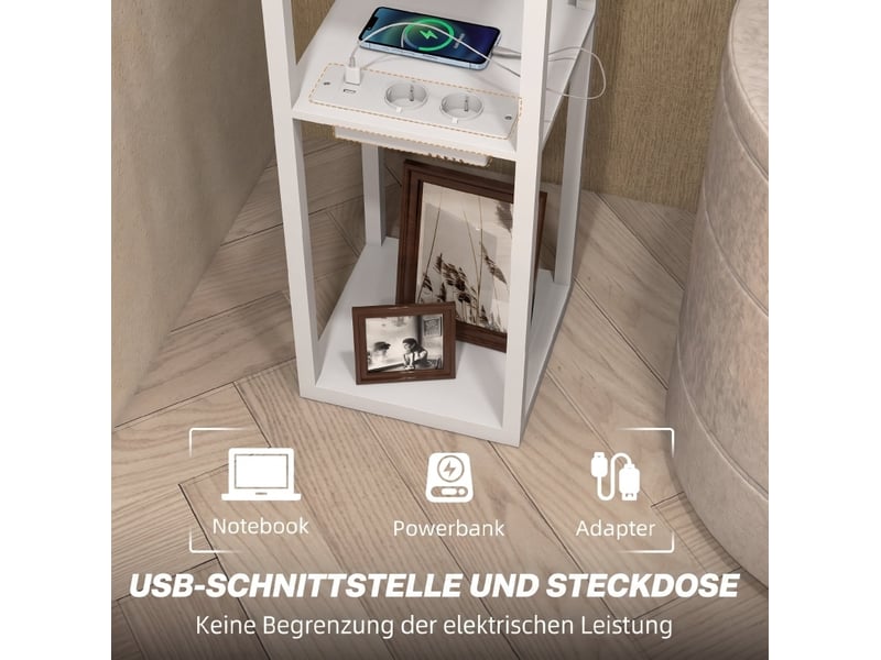  Lampadaire 26x26x159 cm avec prises usb mdf blanc  - Conforama D