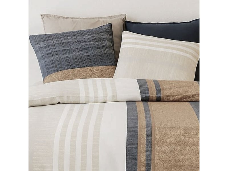  Parure housse de couette 260x240cm + 2 taies motif rayé bleu et beige 100% coton - orman ORMAN - Conforama D