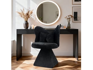 Chaise pivotante 360° sans accoudoirs pour coiffeuse et salle à manger en velours chenille noir, 52 × 52 × 46 cm