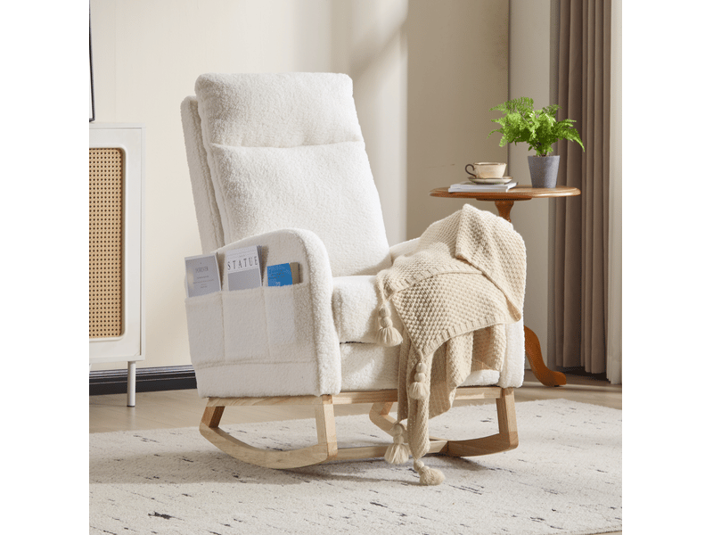  Fauteuil à bascule relax 75x63x104 cm en tissu teddy blanc  - Conforama R
