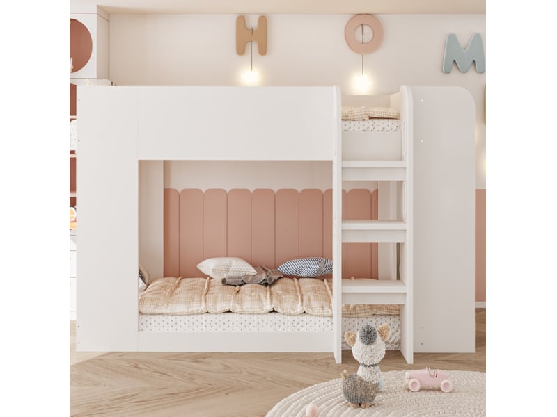  Lit superposé modenvie enfant adolescent 90 x 200 cm blanc avec rangement latéral  - Conforama D
