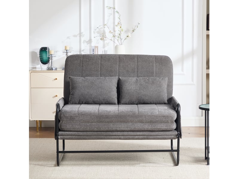 Canapé convertible 2 places avec poches latérales et coussin lombaire, en chenille grise, 104 × 85 × 92 cm  - Conforama C
