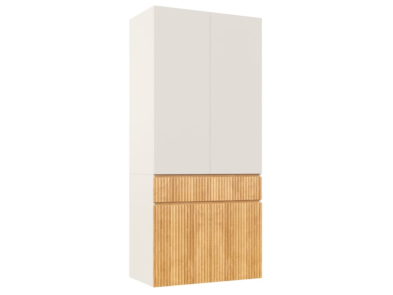  Armoire à portes battantes 90x50x202 cm, 1 tringle, 1 tiroir, 4 portes, mdf, chêne clair et gris, chambre et dressing  - Conforama A