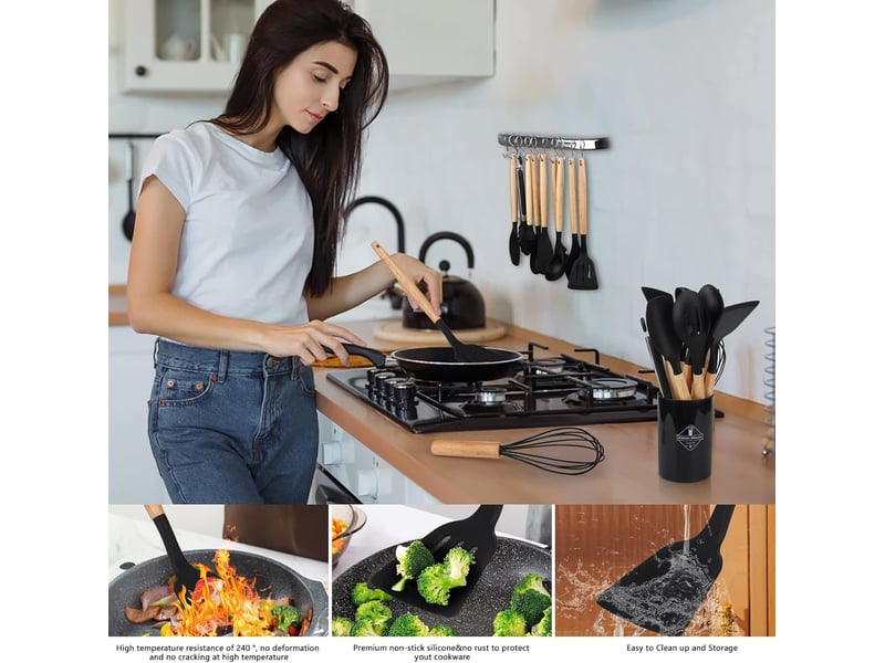  Ensemble d'ustensiles de cuisine en silicone 33 pièces – sans bpa, noir  - Conforama C