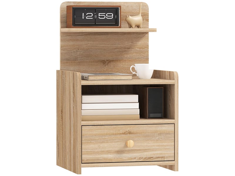  Table de chevet 1 tiroir en panneau de particules mélaminé coloris chêne 40 x 35 x 66 cm  - Conforama A