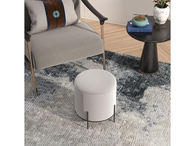  Pouf ottoman tabouret pouf repose-pied en velours pieds en acier pour salon chambre ø 35 x 38 cm gris clair  - Conforama W