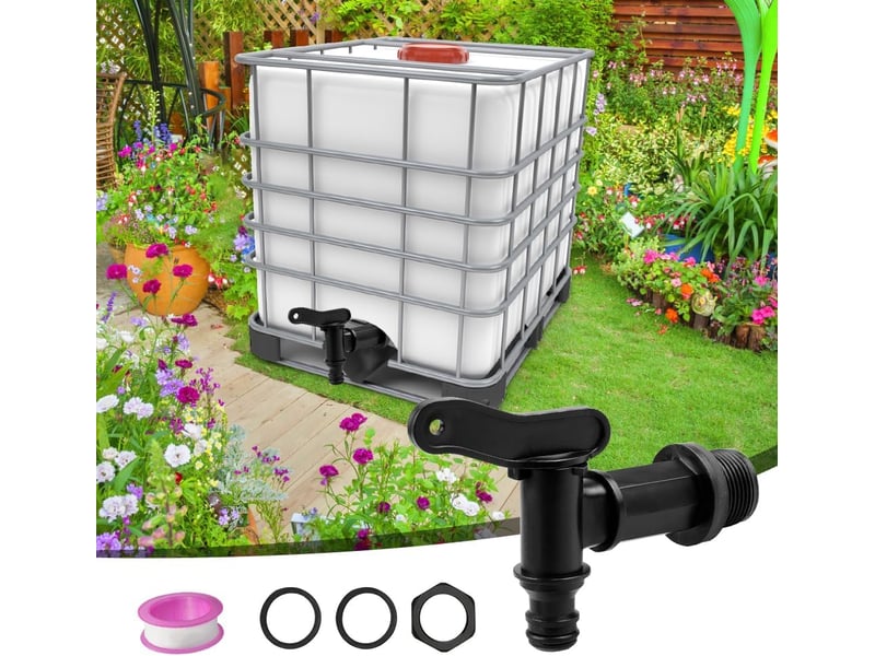  Robinet de réservoir d'eau de pluie 34 pouce, robinet de réservoir d'eau en plastique, récupérateur d'eau, robinet, paquet de 2 XLH-QYH-003672QYH - Conforama B