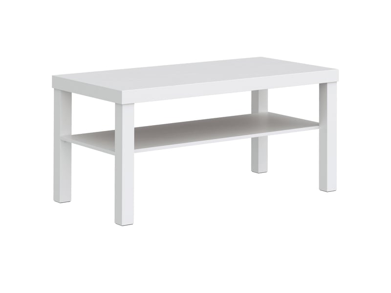  Table basse de salon, table d'appoint rectangulaire à 2 niveaux avec étagère de rangement, blanc, 90x45x44,5cm  - Conforama B