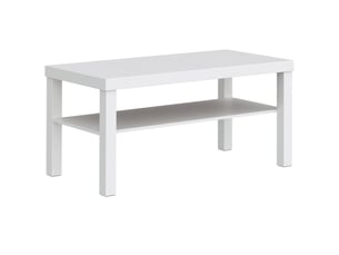Table basse de salon, table d'appoint rectangulaire à 2 niveaux avec étagère de rangement, blanc, 90x45x44,5cm