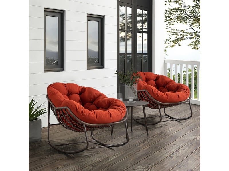 Chaise à bascule en rotin extérieur pour porche et jardin, coussin doux et inclinaison réglable - orange - Conforama C