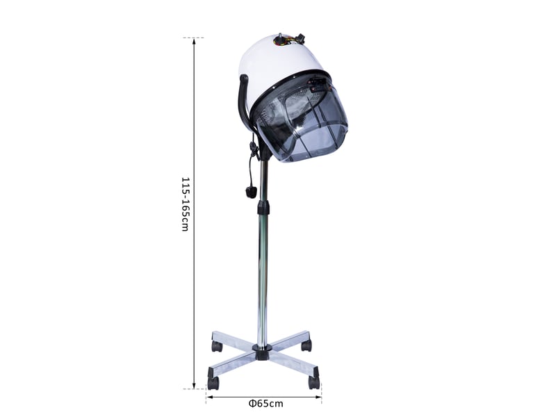  Sèche-cheveux professionnel type casque 1180w, hauteur et température réglables, minuterie, capot, roulettes, pour salon de coiffure, blanc  - Conforama E