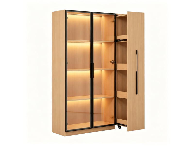  Vitrine avec porte en verre et rangement latéral coulissant mdf coloris chêne N880P3128678N - Conforama B