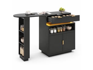 Îlot de cuisine extensible,115-183x40x99,5 cm,avec rangement,mdf,noir
