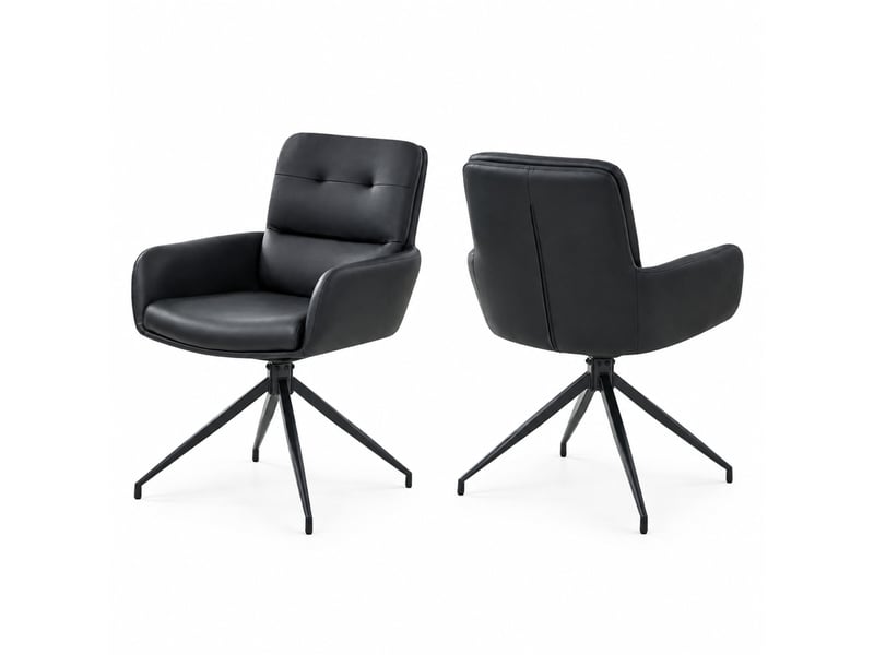  Lot de 2 chaises de salle à manger pivotantes noires en pu, rotation silencieuse à 360°  - Conforama A