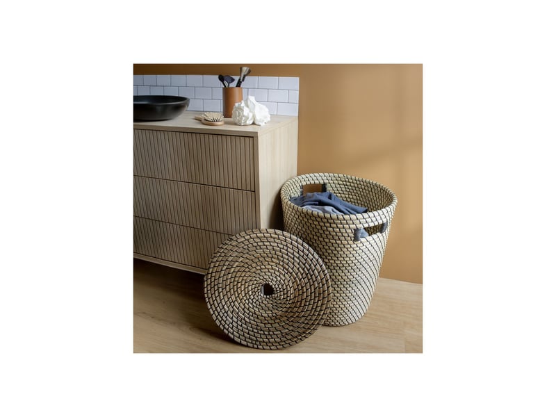 Panier à linge phuket en jonc de mer naturel tressé noir 41,5 x 41,5 x 49 cm 62861 - Conforama B
