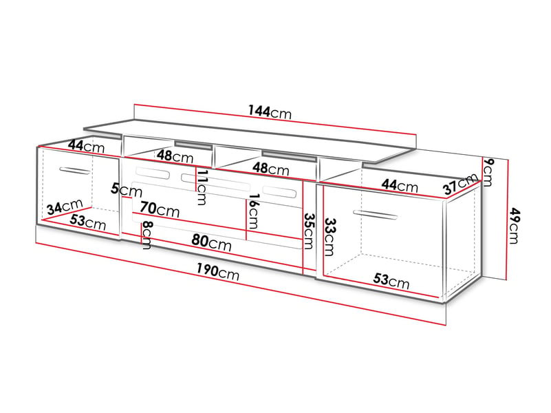 Meuble tv numerus, le nombre de portes: 2, 190x49x37cm  - Conforama E