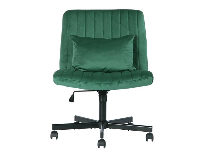  Chaise de bureau pivotante réglable en hauteur, dossier inclinable, roulettes silencieuses et coussin en tissu vert  - Conforama A