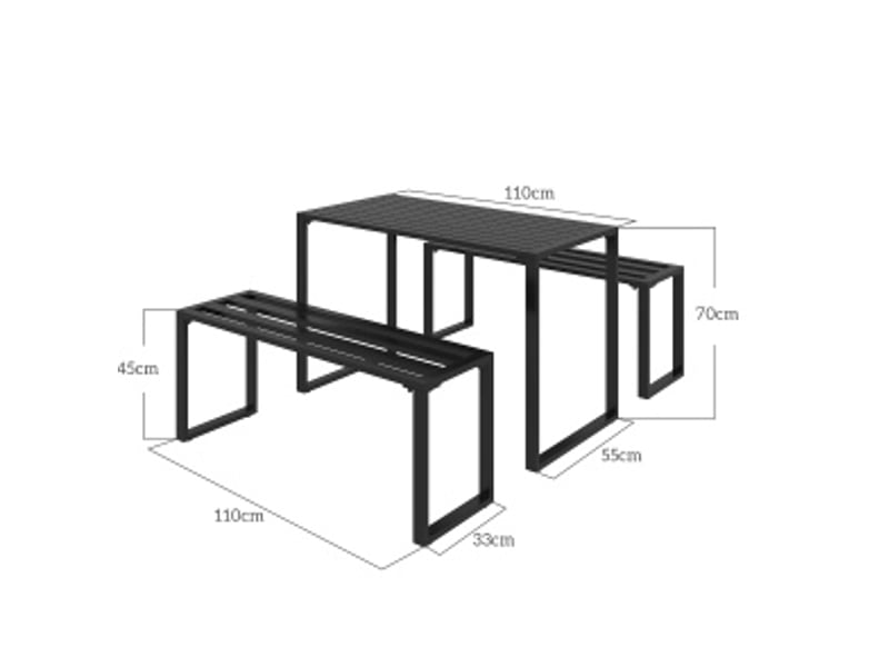  Ensemble de jardin 3 pièces table et 2 bancs métal noir 110x55x70 cm  - Conforama D