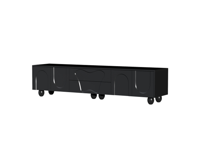  Meuble tv noir, meuble tv 180 cm avec pieds en bois, un design unique et des options de rangement flexibles  - Conforama E