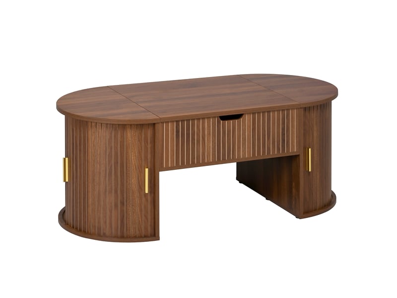 Ensemble meuble tv 175 cm et table basse ovale relevable en mdf noyer, 2 pièces - Conforama A
