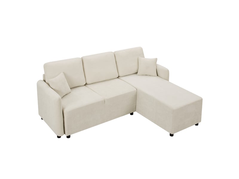 Canapé d’angle 3 places modenvie avec méridienne droite, revêtement en chenille, mousse haute densité, beige clair, 187,5 x 144 x 85,5 cm - Conforama A