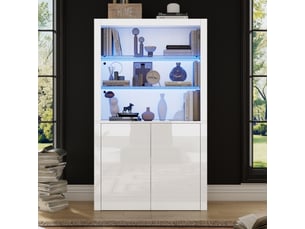 Vitrine led blanche laquée 100x35x170 cm meuble rangement salon verre trempé mdf moderne