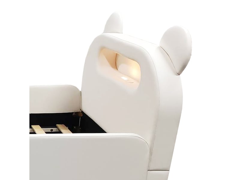  Lit enfant 90 x 200 cm blanc en simili cuir, tête de lit ours avec veilleuse usb et rangements intégrés  - Conforama E