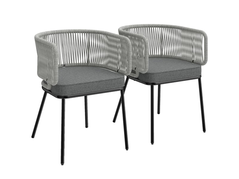  Lot de 2 fauteuils de jardin, chaise de jardin, acier, résine tressée, 46x58x72cm, gris  - Conforama A
