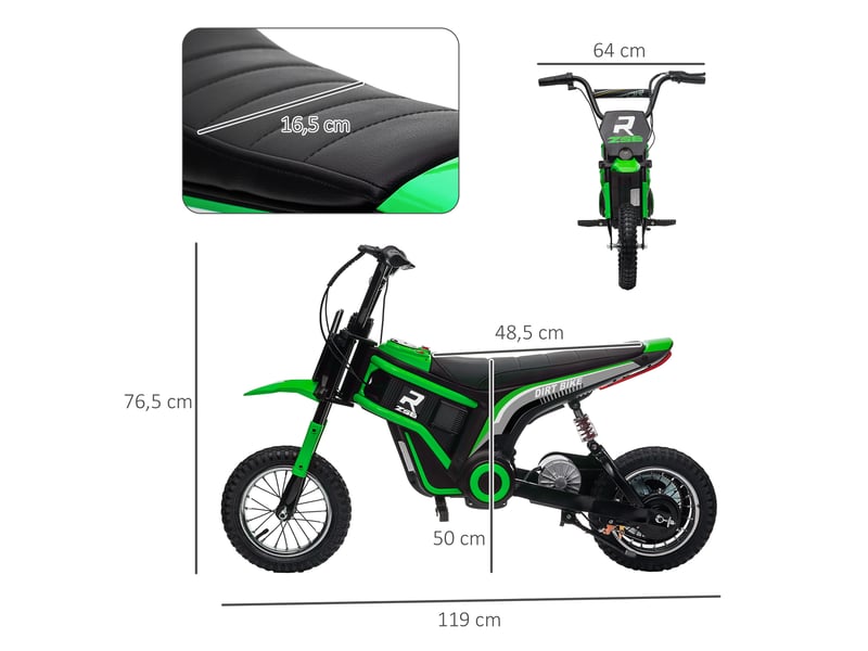 Moto électrique pour enfants, moteur 24 v, vitesse réglable, musique et lumières, verte  - Conforama E