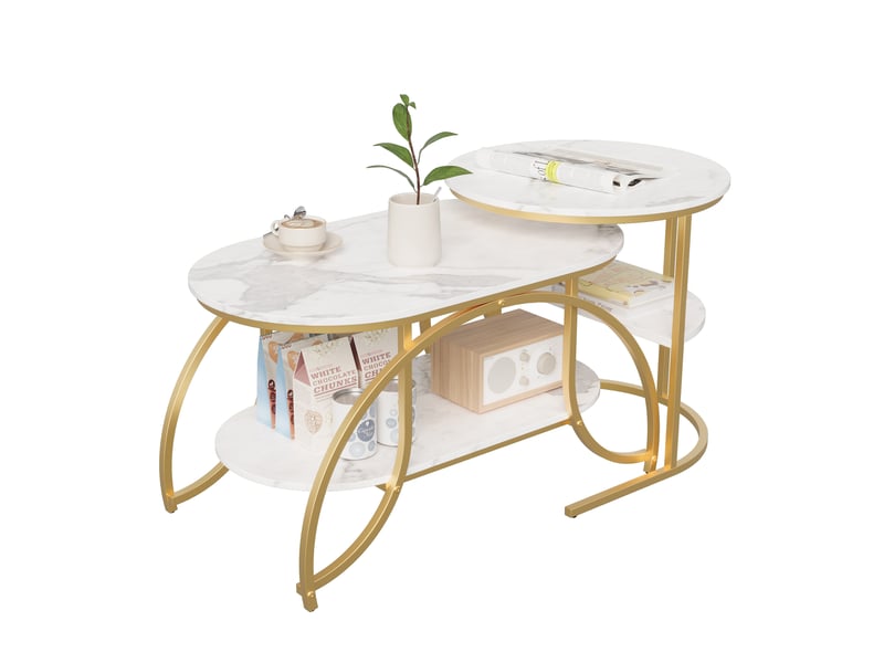  Table basse marbre blanc - lot de 2 tables basses gigognes   – imbricables pour gain de place– design moderne  - Conforama A