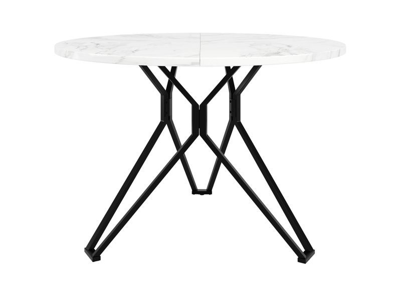  Table de salle à manger ronde 4 personnes en mdf effet marbre avec piètement métal 100×100×76 cm noir  - Conforama A