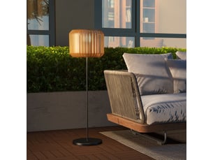 Lampadaire solaire extérieur en résine tressée effet rotin led blanc chaud ip44 pour jardin terrasse