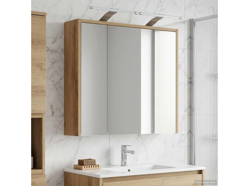  Armoire miroir salle de bain, meuble de rangement chêne artisan shl6288  - Conforama D