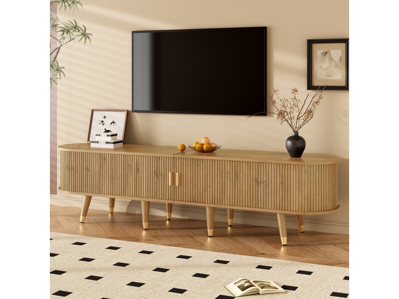  Meuble tv à portes coulissantes avec rangement pour salon 175×38×45 cm en mdf finition bois clair  - Conforama B