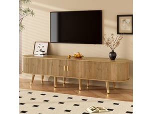 Meuble tv à portes coulissantes avec rangement pour salon 175×38×45 cm en mdf finition bois clair