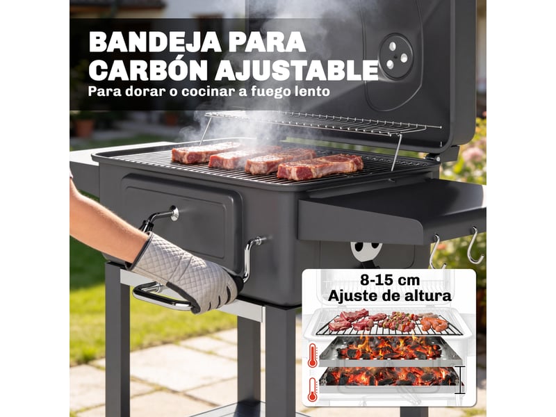  Barbecue à charbon avec couvercle et thermomètre, grande surface de cuisson  - Conforama W
