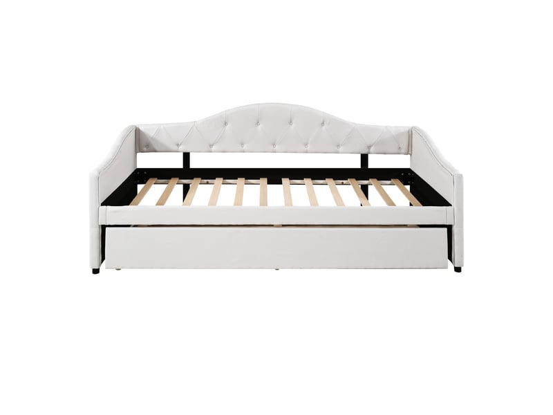  Lit banquette beige 90x200 cm en lin avec lit gigogne, style minimaliste  - Conforama A