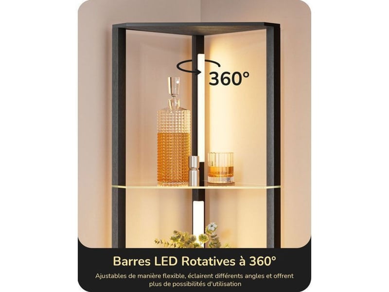 Lampe sur pied led noire 20 w avec 3 tablettes en verre 370618_AAAYD54117_6_DROPFR - Conforama D