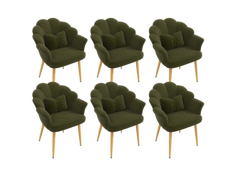 Lot de 6 chaises de salle à manger avec accoudoirs 64x65,5x85 cm tissu teddy vert - Conforama A