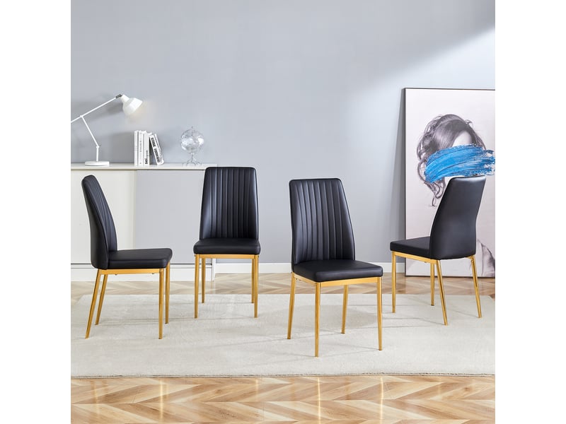  Set de 4 chaises 43x42,5x92,5 cm de salle à manger en cuir pu noir avec pieds métalliques dorés, dossier ergonomique  - Conforama W