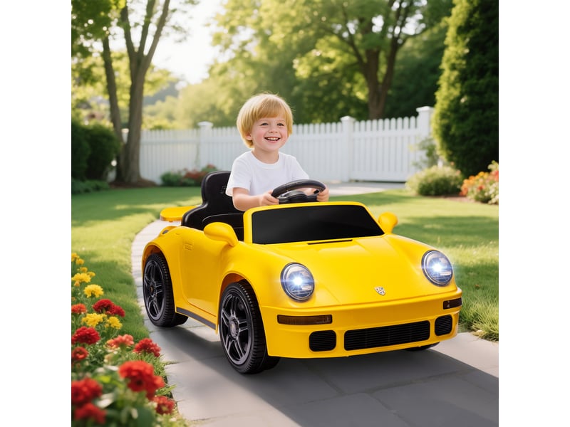 Voiture électrique enfants, véhicule électrique 12v, télécommande 2,4g, phares, musique, klaxon, 103 x 55 x 44 cm, jaune - Conforama C