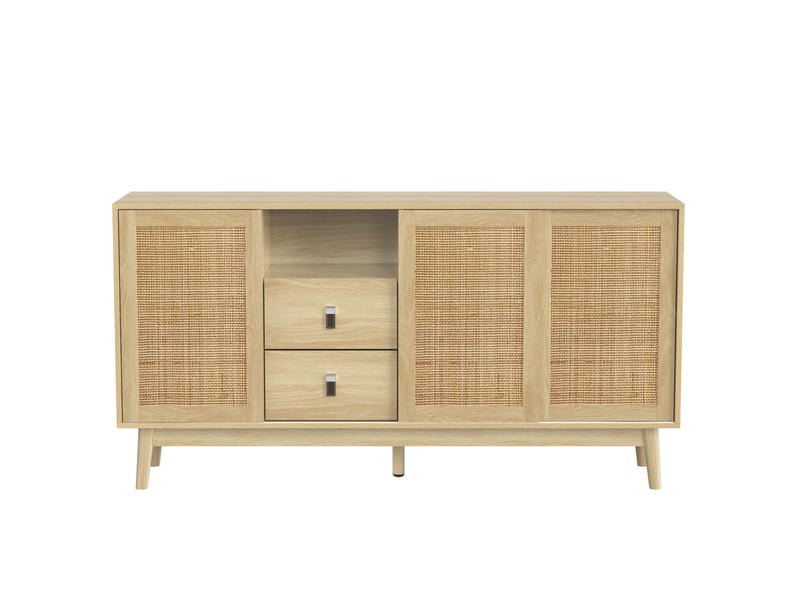  Buffet rotin 3 portes coulissantes - 2 tiroirs, 155x38x80 cm, meuble aéré et stable  - Conforama A
