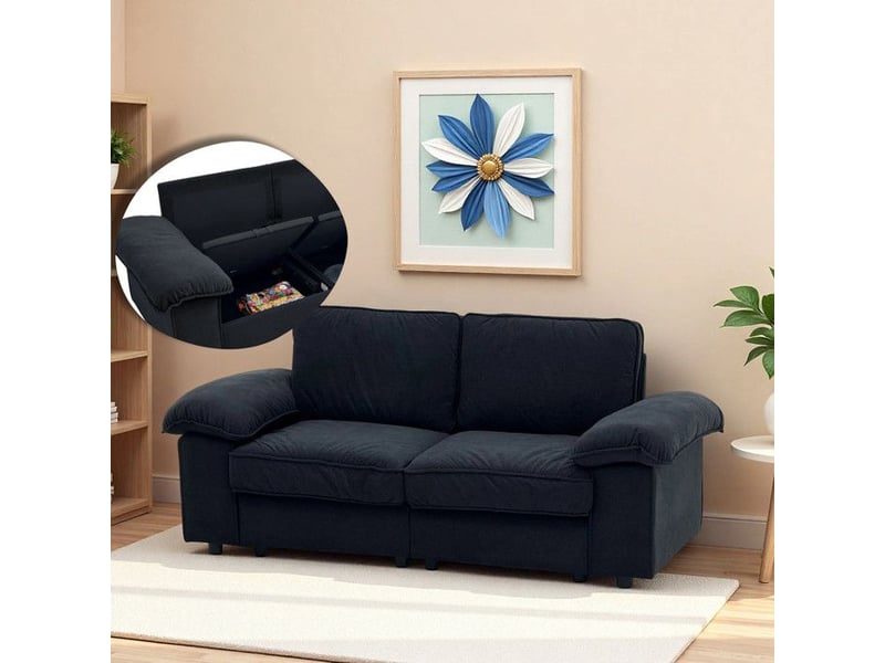 Canapé 2 places - fx-p20eu-bk1 - noir - tissu doux - rangement intégré sous siège noir - Conforama B