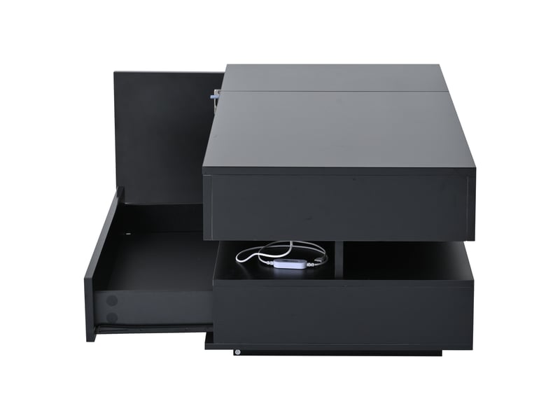  Table basse relevable noire avec rangement caché, table basse led brillante, 95x50x40 cm  - Conforama W