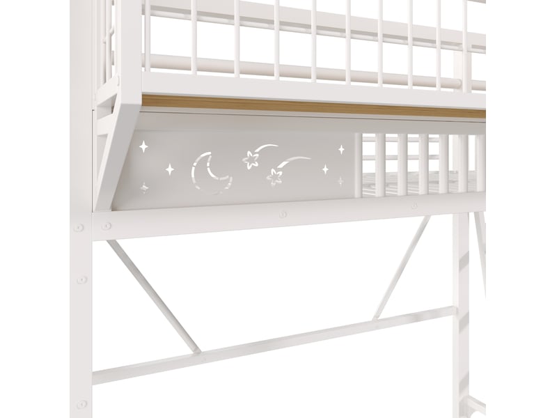  Lit mezzanine enfant 90x200 cm en métal blanc, rangements latéraux, échelle réversible pour chambre enfant, sans matelas  - Conforama D
